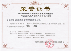 

	2013，中国龙江国际文化艺术产业

博览会，银奖
